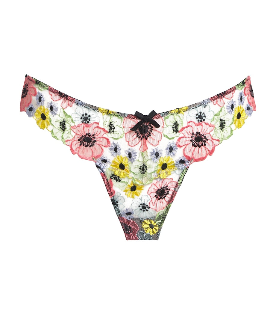 Floral-Embroidered Azalea Thong 0100 BLACK
