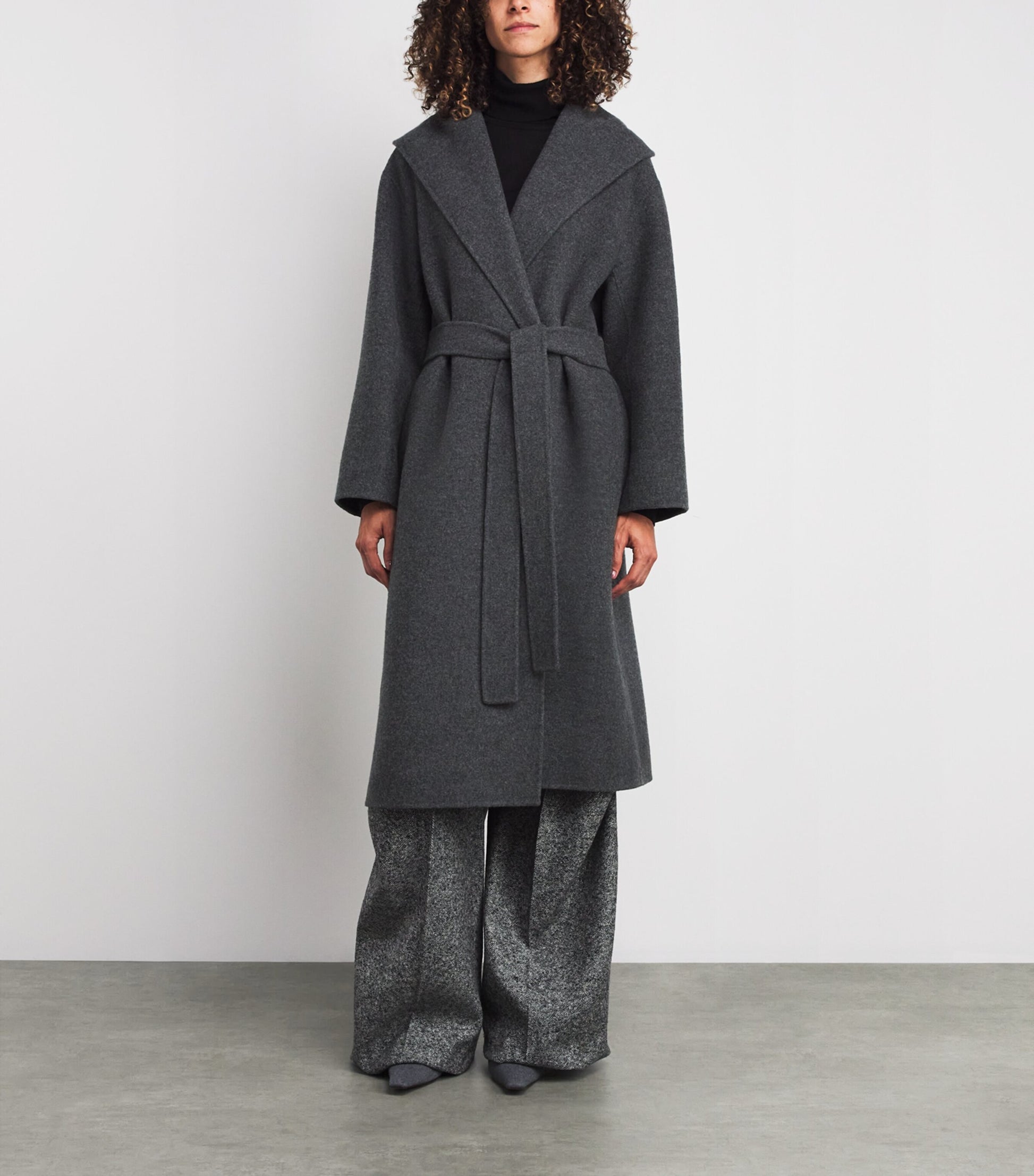 Max Mara Grey Virgin Wool-Cashmere Hooded Coat
