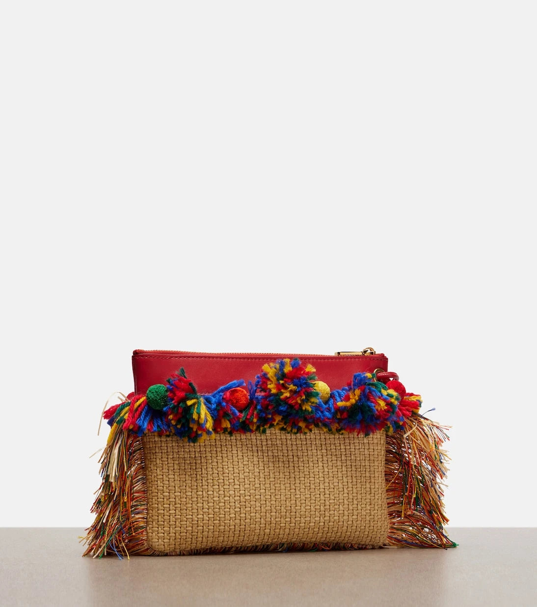 Dolce&Gabbana - Fringed woven leather-trimmed pouch