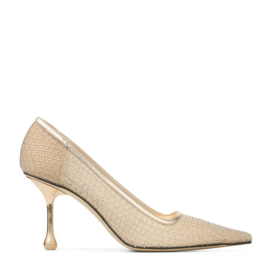 Jimmy Choo Gold Ixia 80 Embellished Mesh Pumps