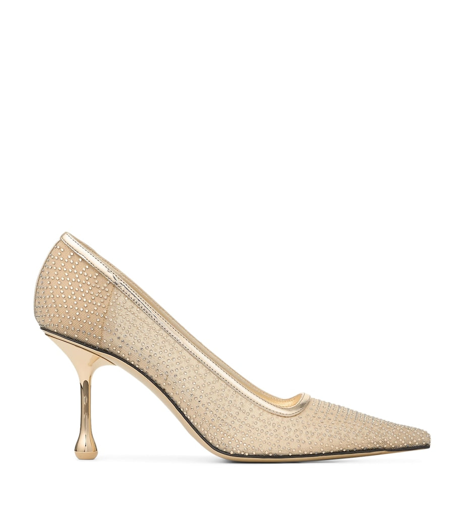 Jimmy Choo Gold Ixia 80 Embellished Mesh Pumps