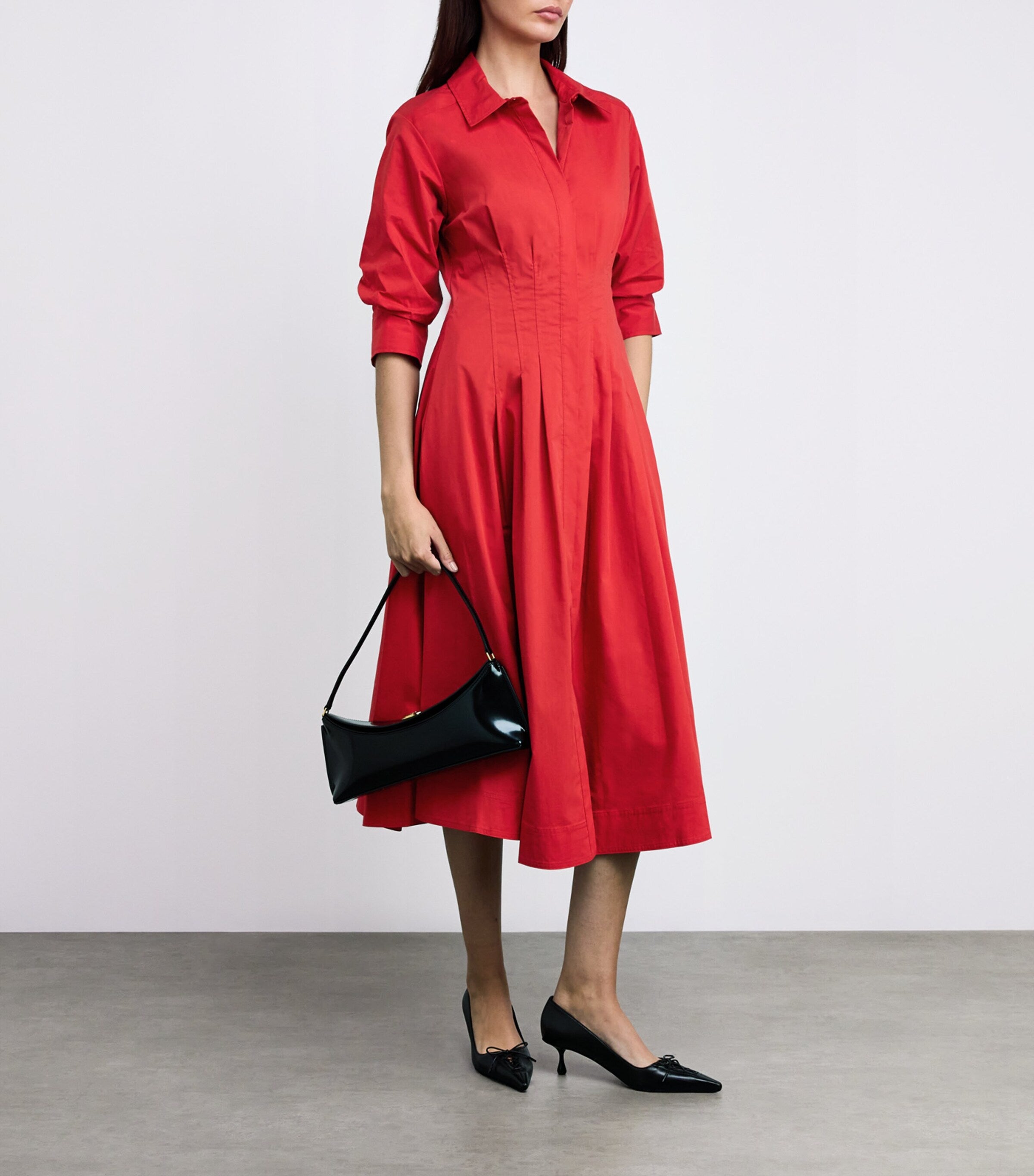 Simkhai Red Cotton-Blend Pintuck Jazz Midi Dress