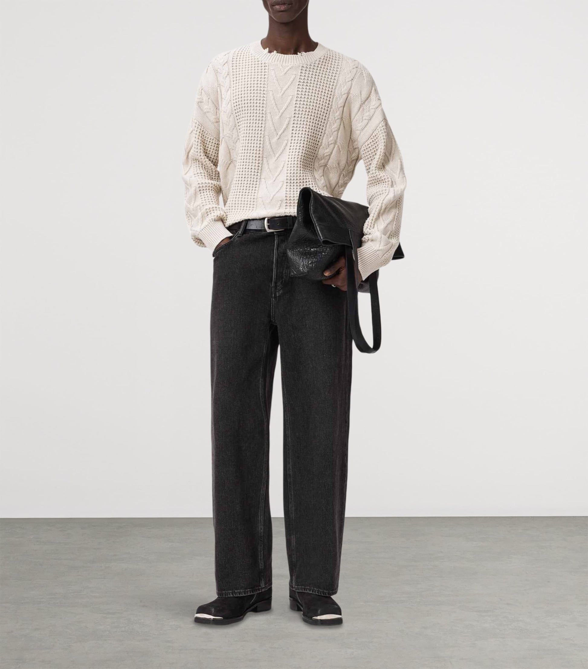 White Wool-Organic Cotton Tenter Sweater