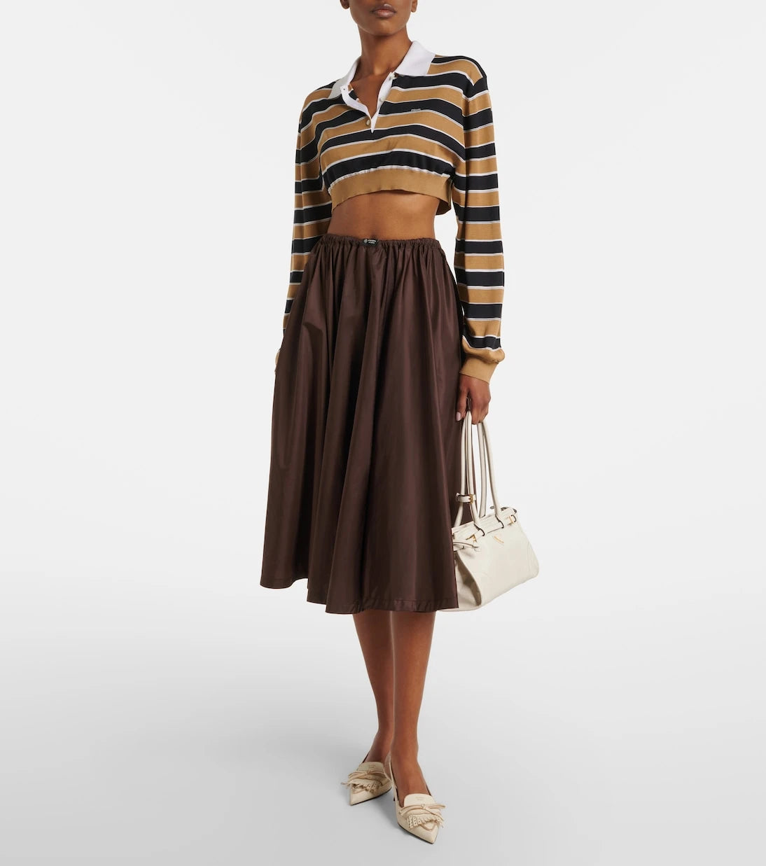 Prada - Striped cropped silk polo shirt