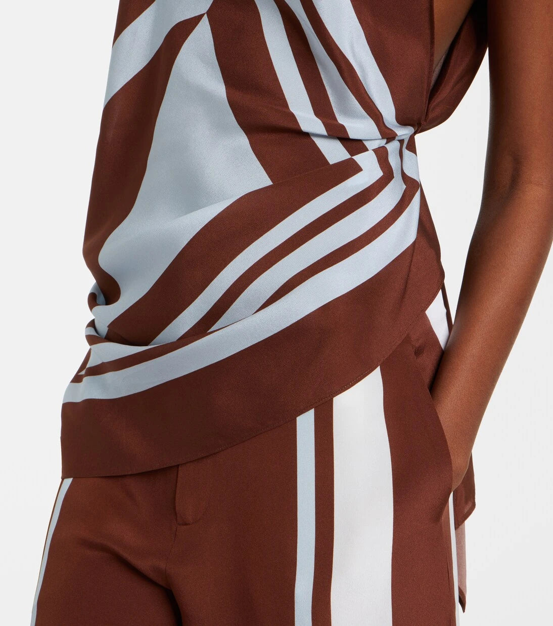 SIR - Beaded one-shoulder printed silk top