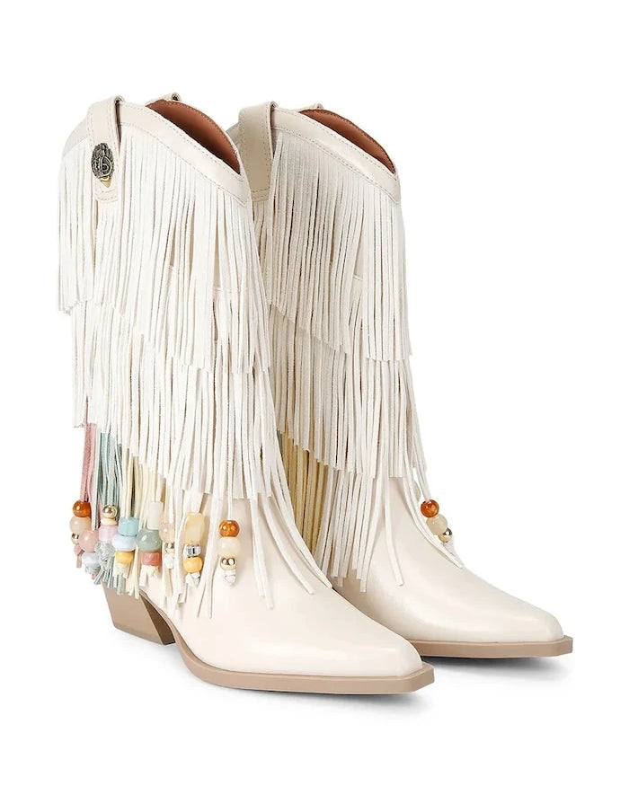 Kurt Geiger London каубойски ботуши дамски от велур Fringe Cowboy Boot