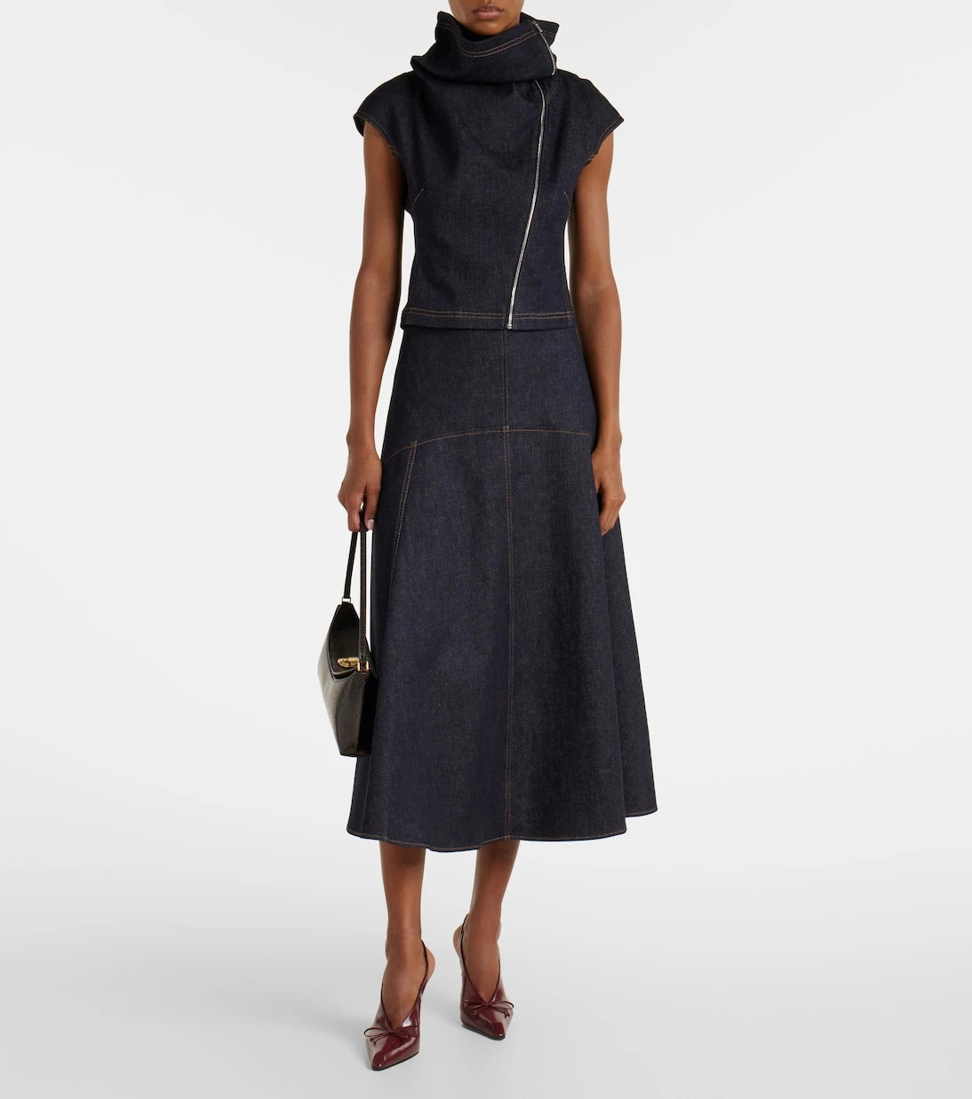 Jacquemus - Triangle De-Nîmes denim midi skirt