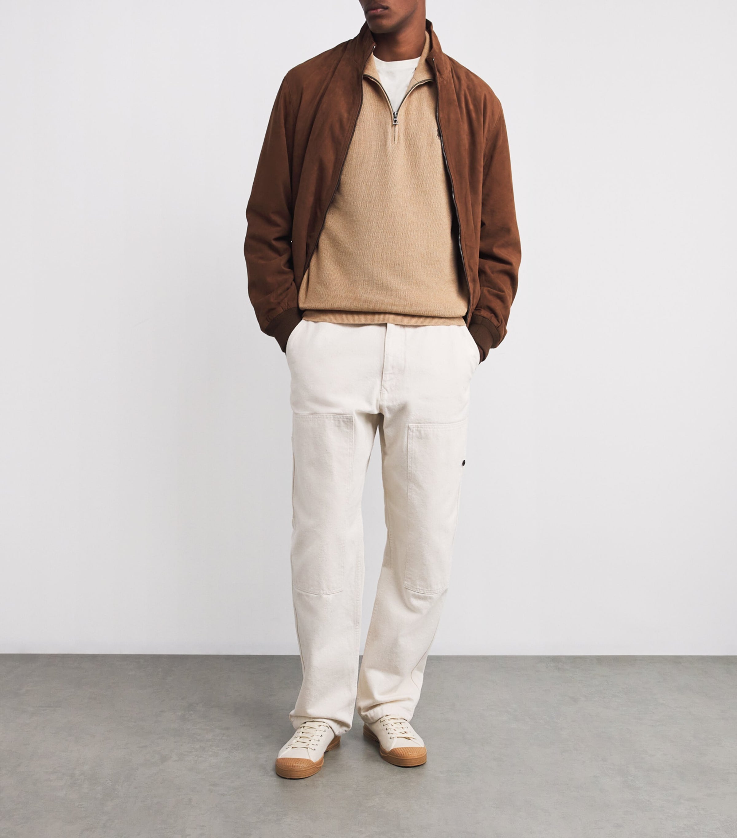 Polo Ralph Lauren Beige Cotton Quarter-Zip Sweater