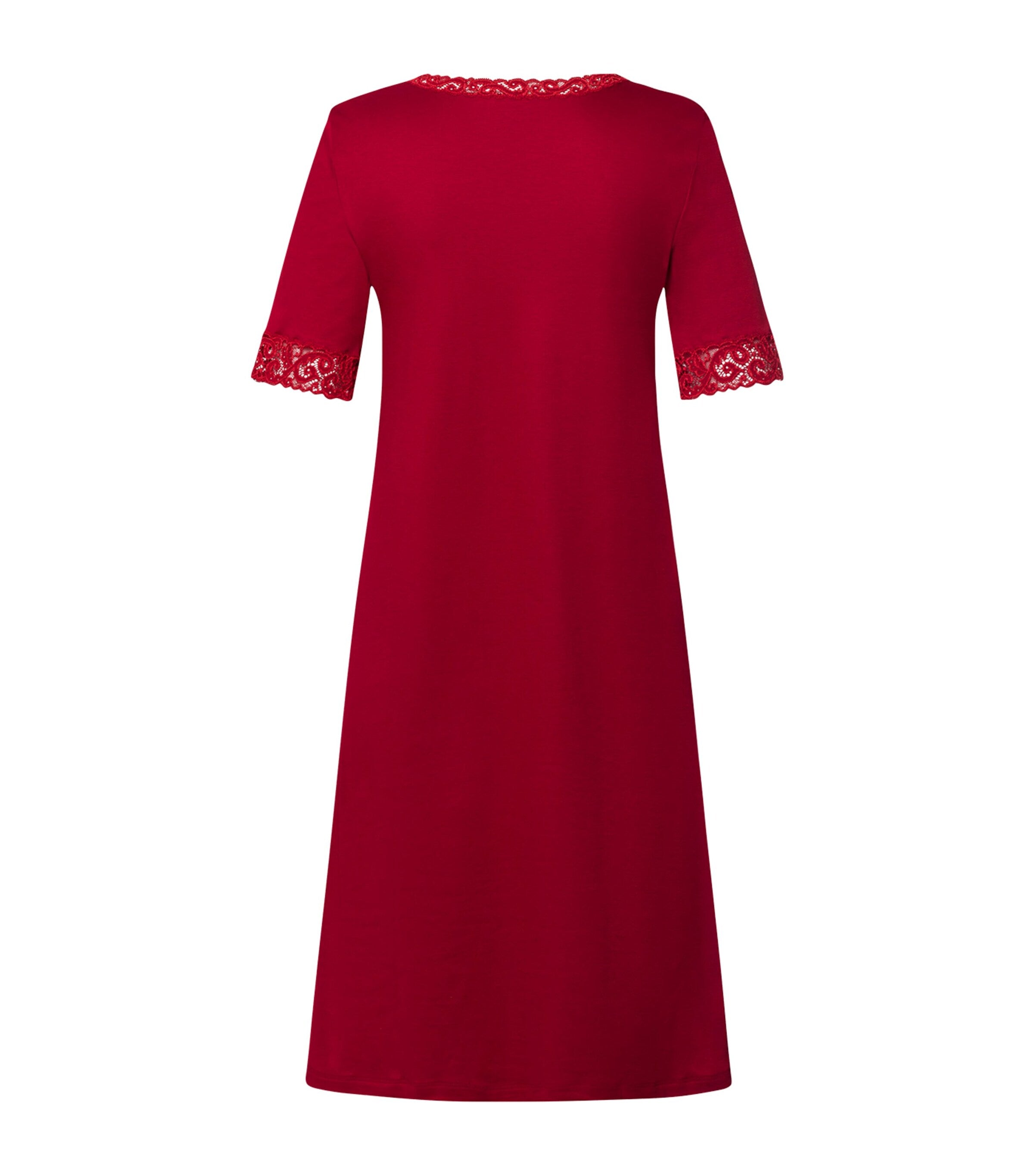 Hanro Red Cotton Lace-Trim Nightdress