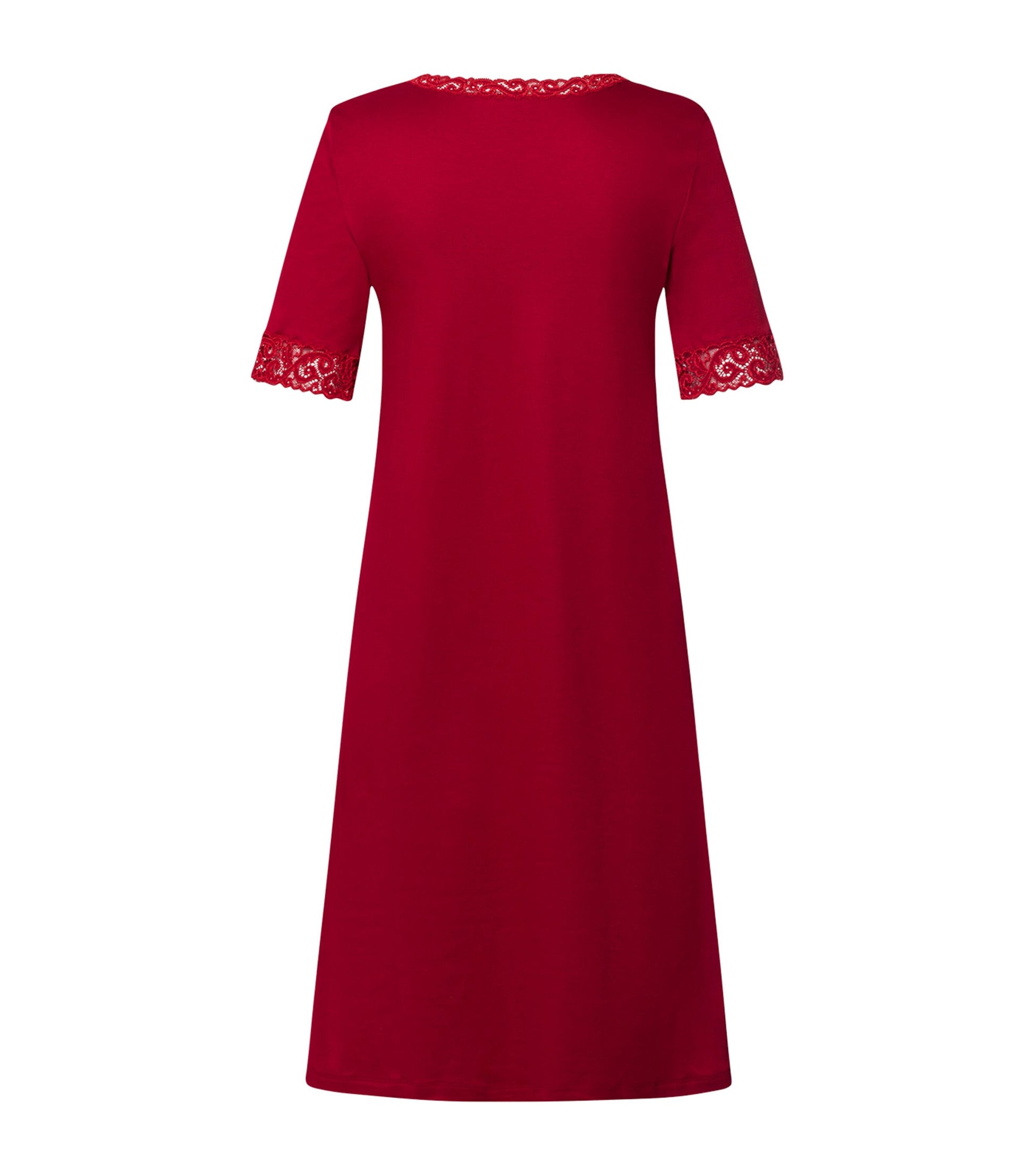 Hanro Red Cotton Lace-Trim Nightdress