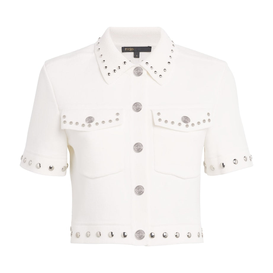 Maje White Short-Sleeve Studded Jacket