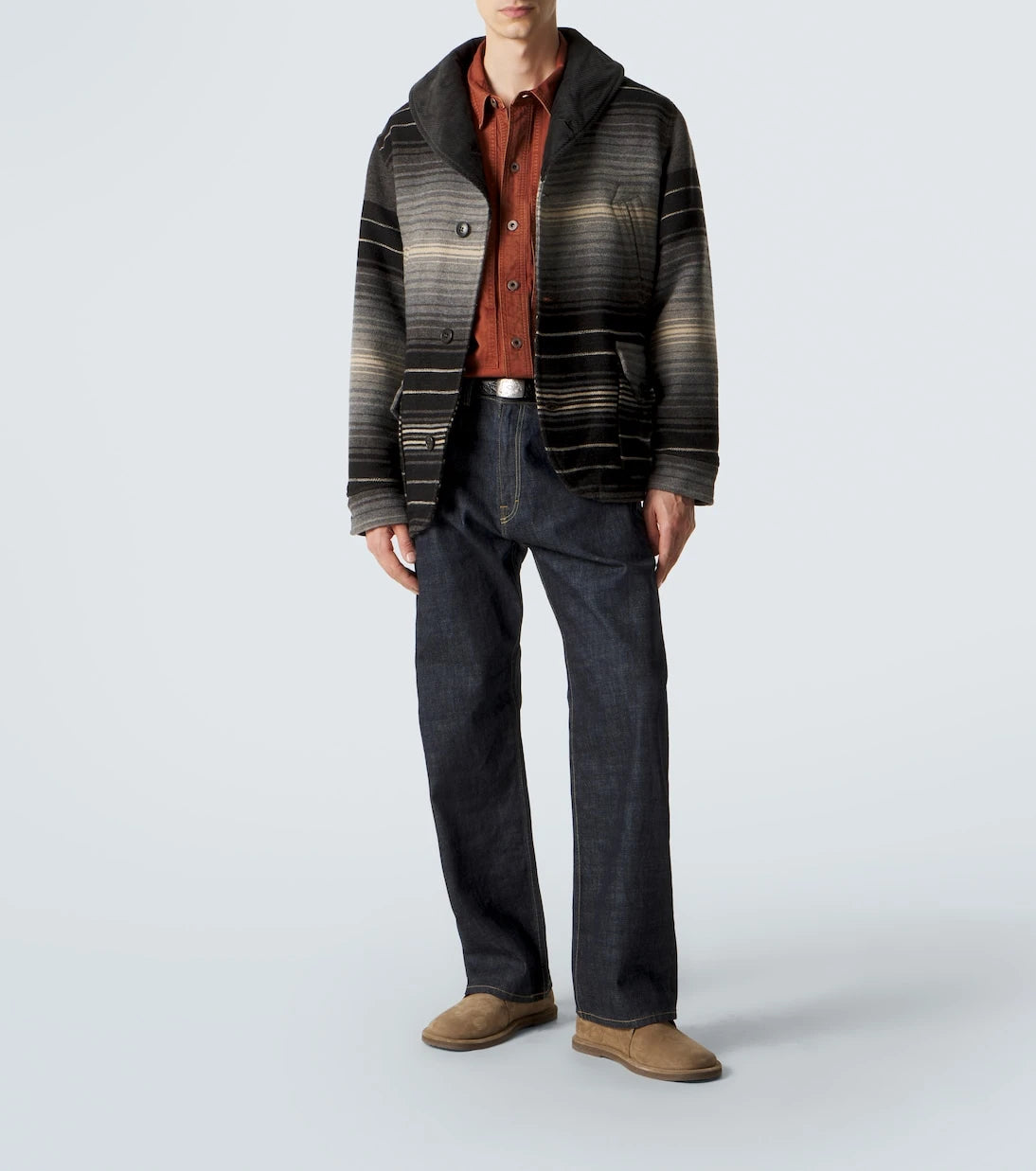 RRL - Striped wool and cotton jacquard coat