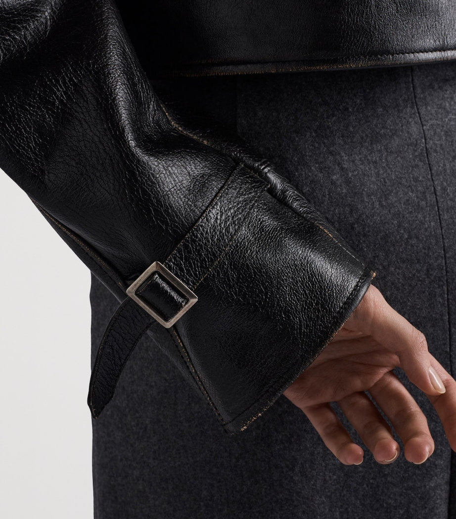 Prada Black Leather-Shearling Jacket