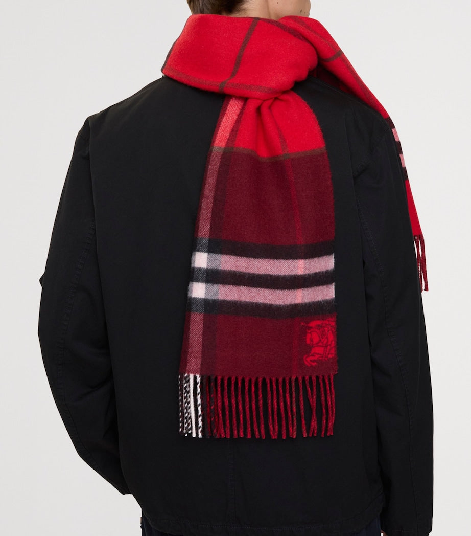 Burberry Red Cashmere Contrast Check Scarf