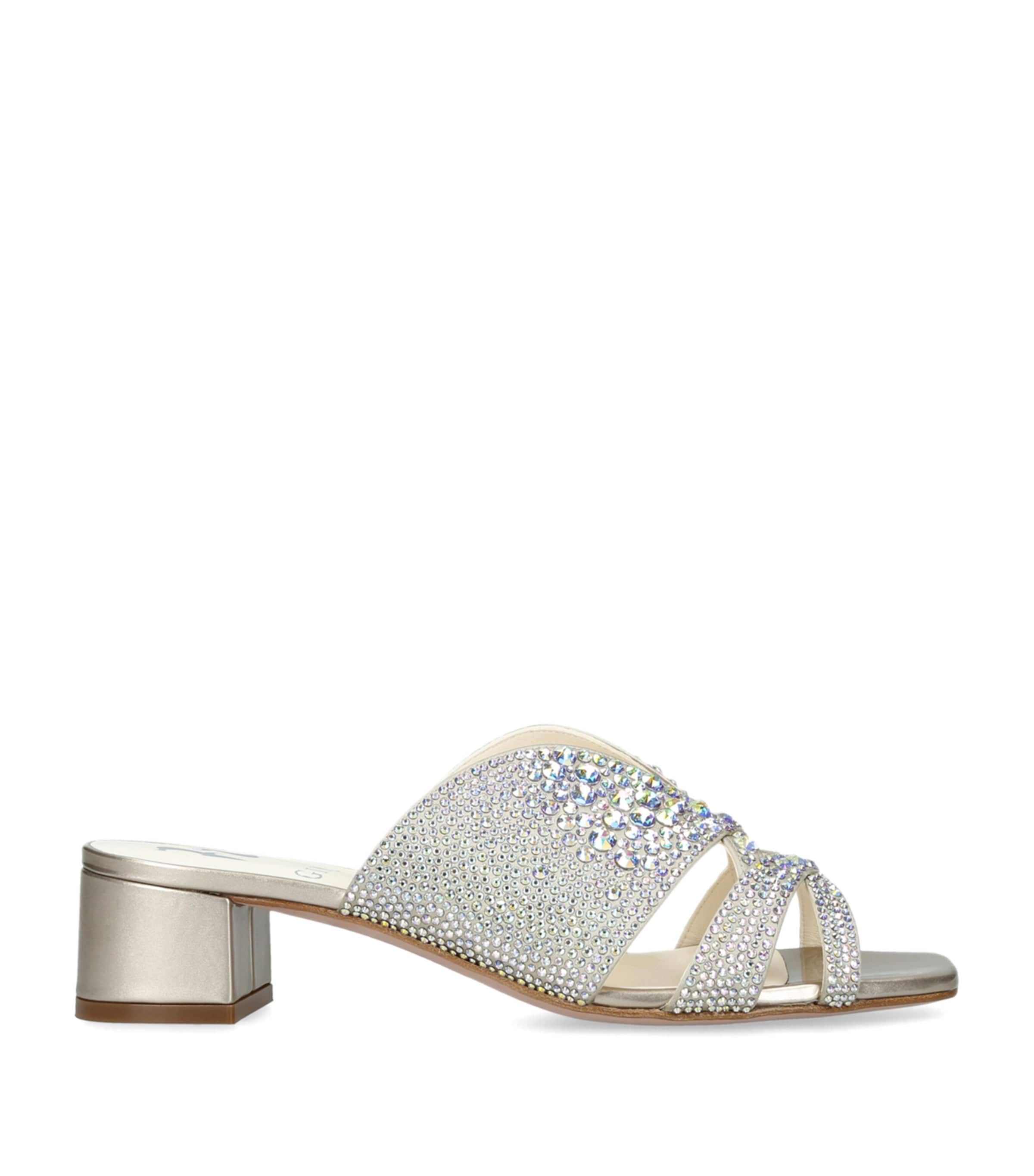 Gina White Leather Embellished Stevie Mules 35