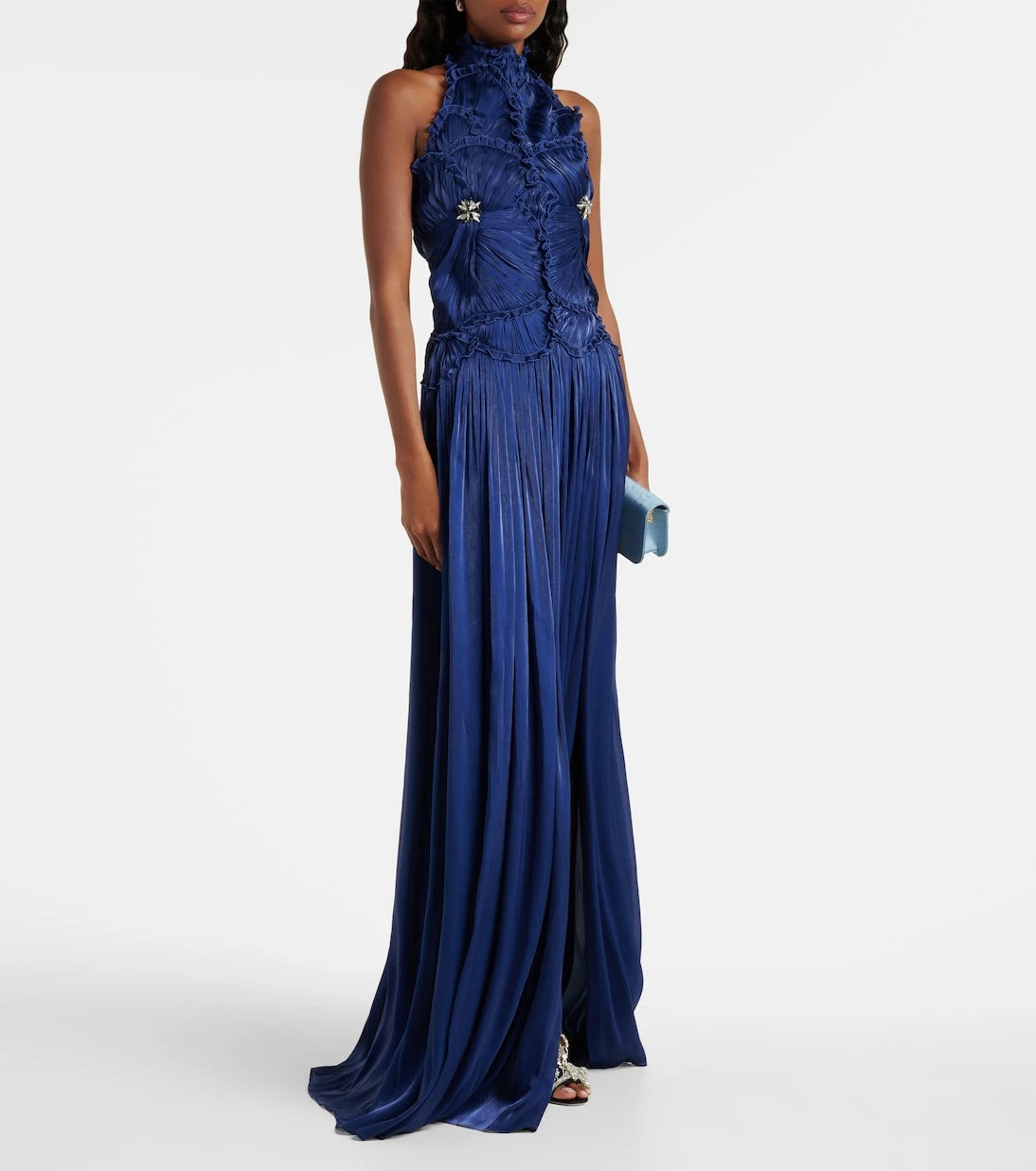 Costarellos - Ruched halterneck georgette gown