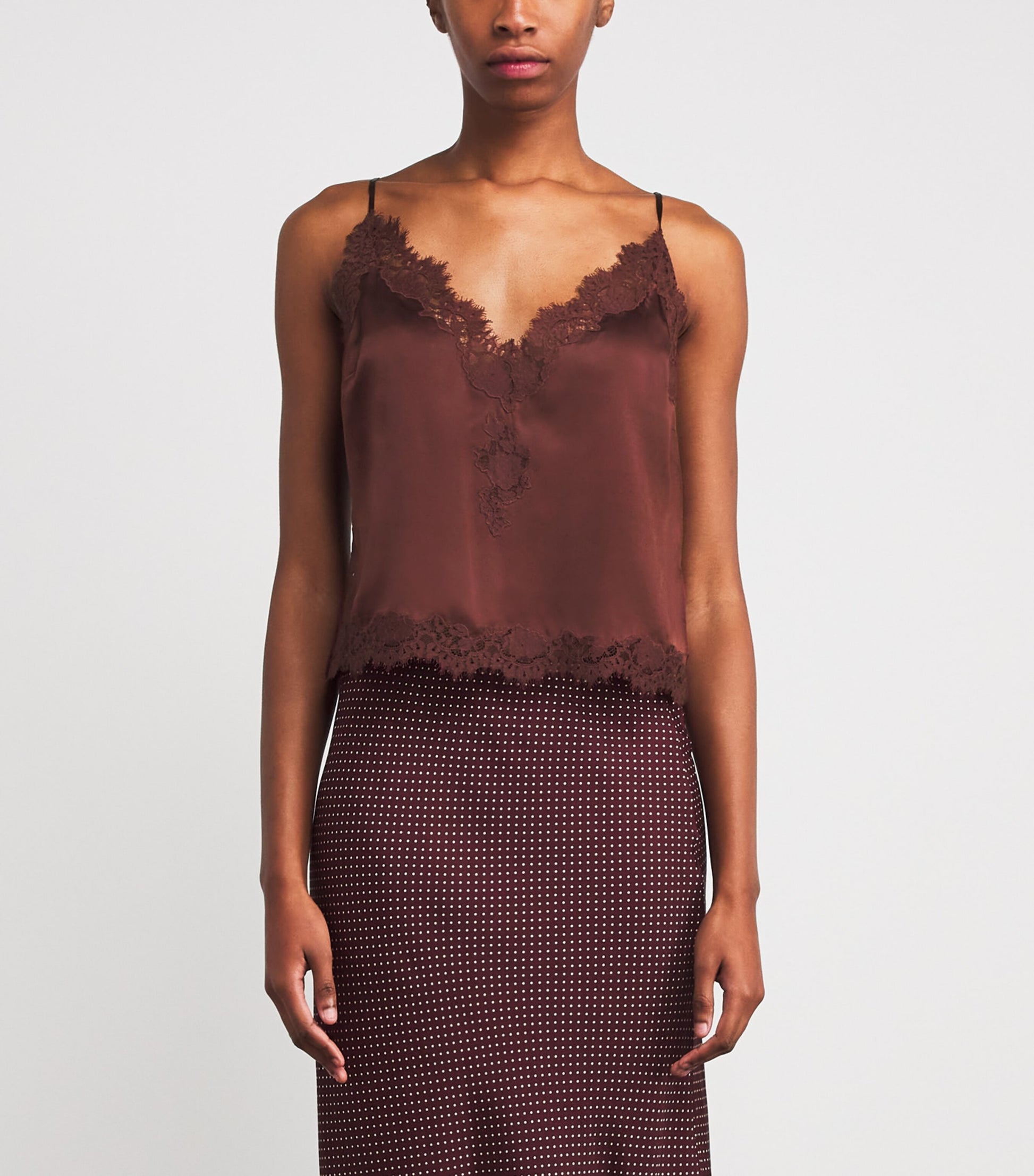 DÔEN Brown Silk Lace-Trim Kira Top