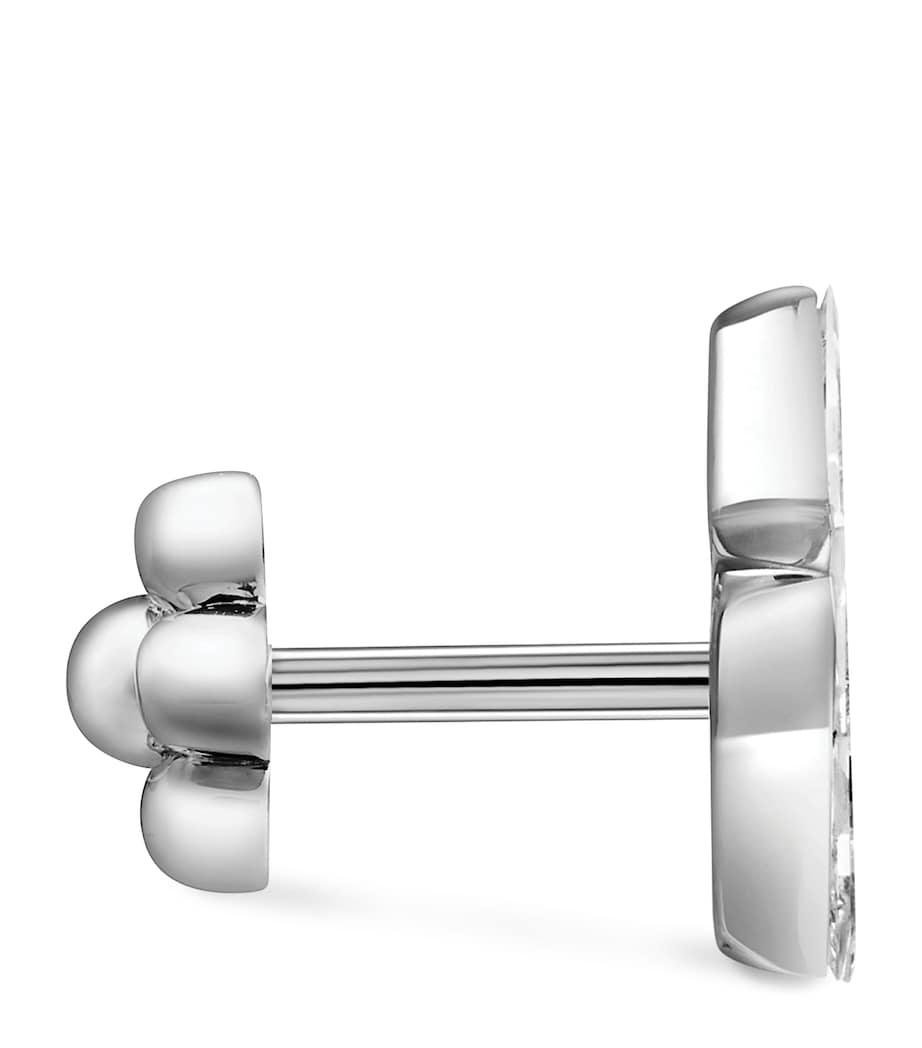 White Gold Invisible Set Diamond Star Threaded Stud Earring (9mm)