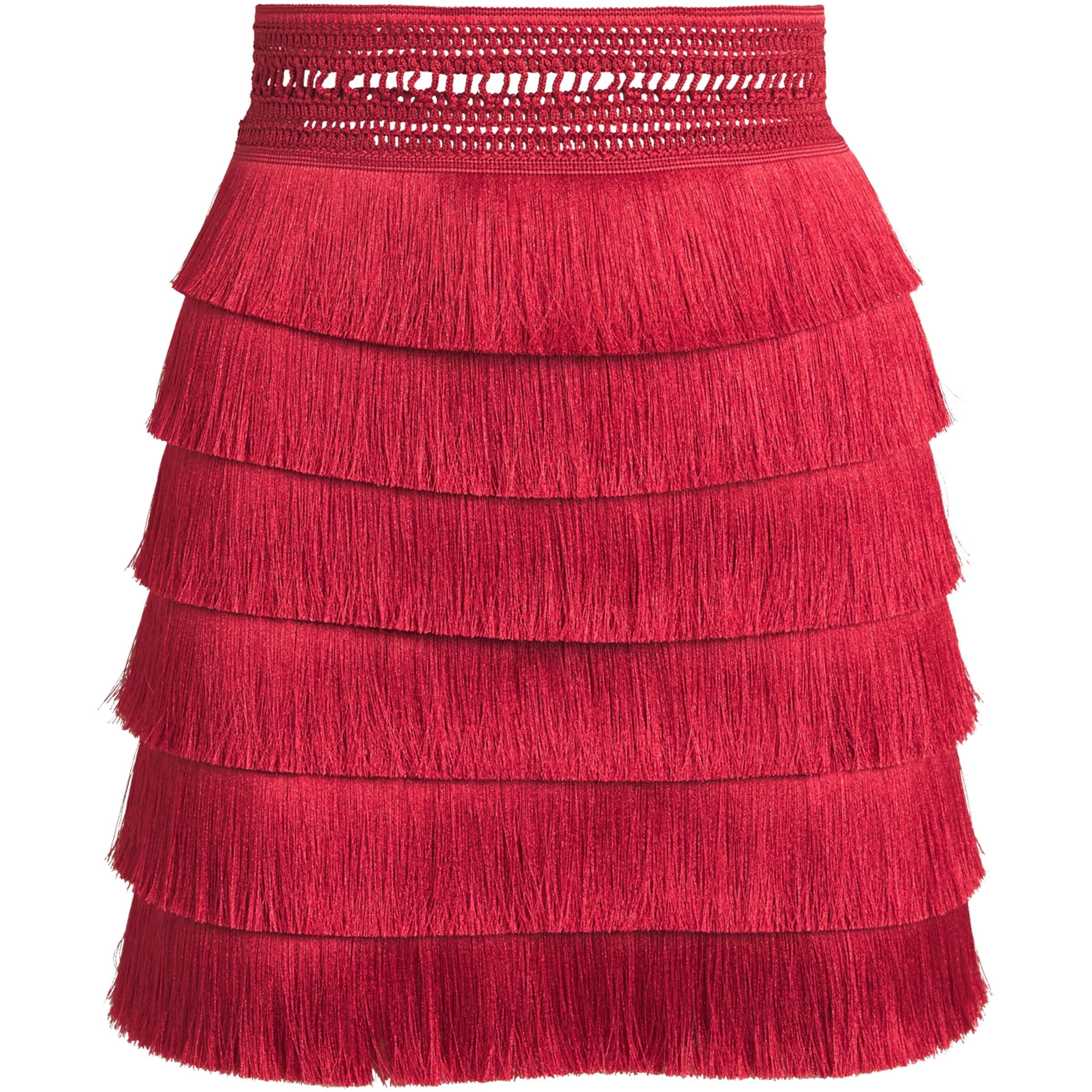 PatBO Red Fringed Radiant Mini Skirt