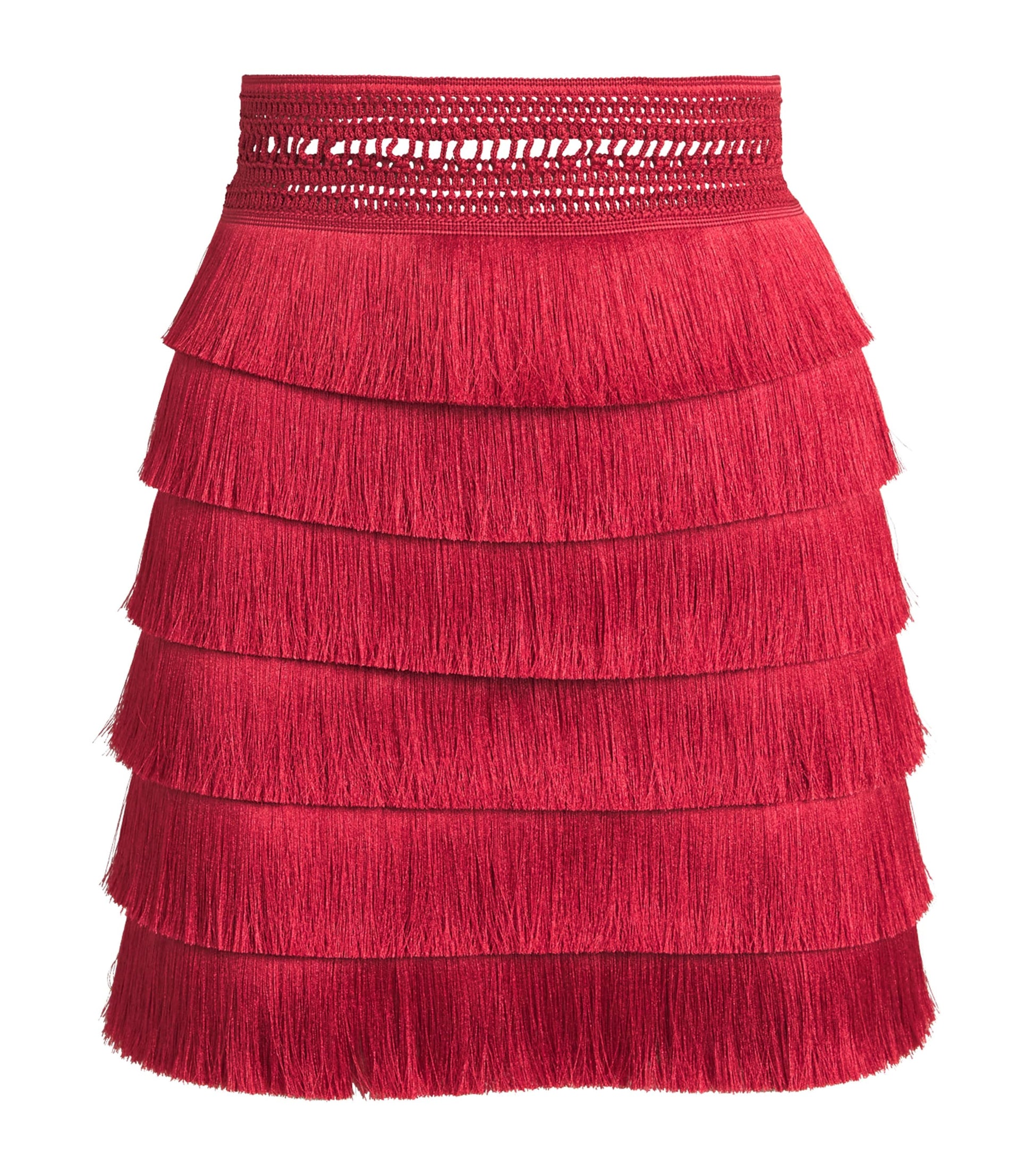 PatBO Red Fringed Radiant Mini Skirt