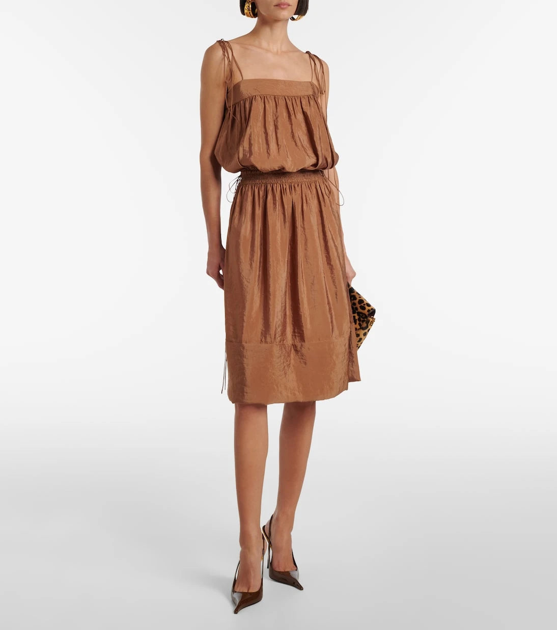 Saint Laurent - Shirred chiffon satin midi dress