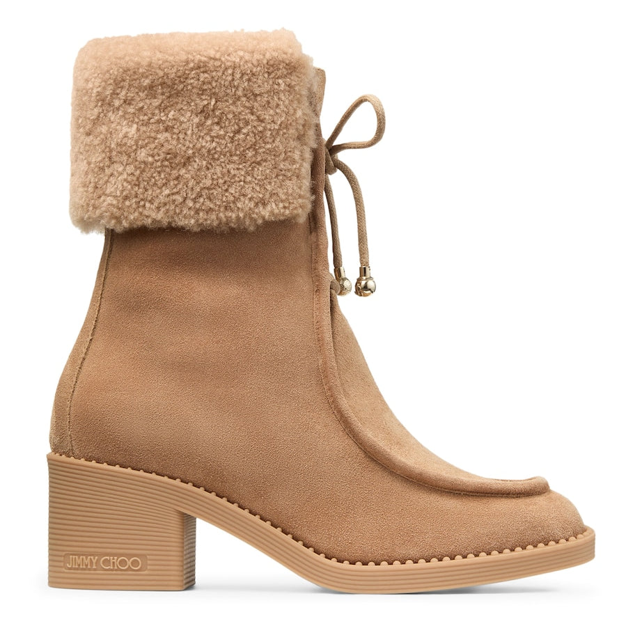 Jimmy Choo Beige Hali 60 Suede Shearling Boots