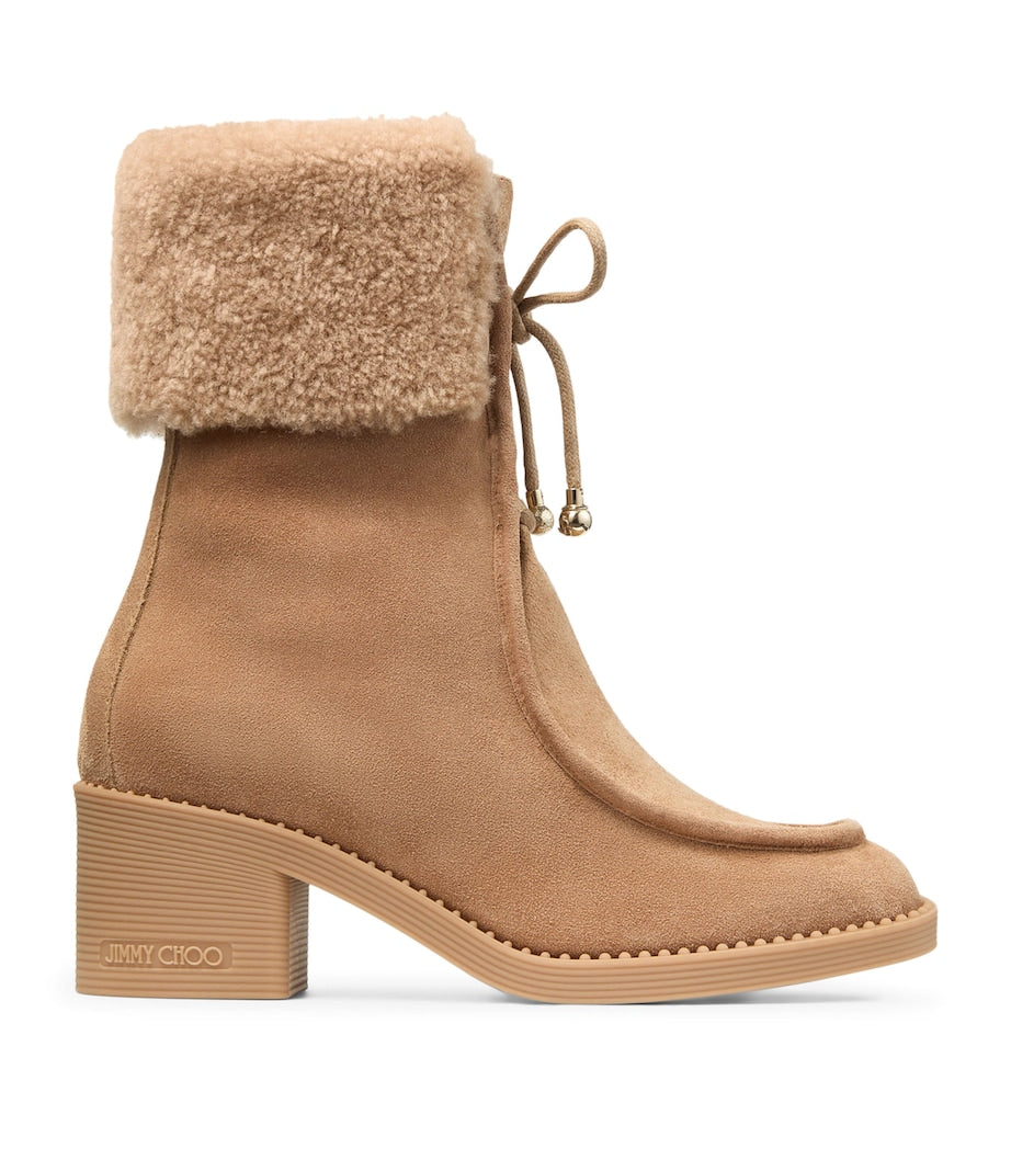 Jimmy Choo Beige Hali 60 Suede Shearling Boots