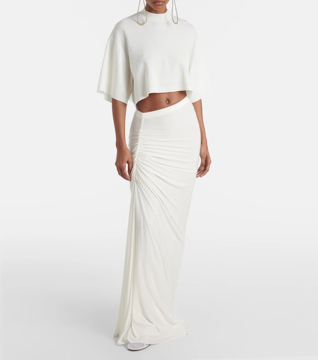 Alaïa - Cropped cotton and wool-blend T-shirt