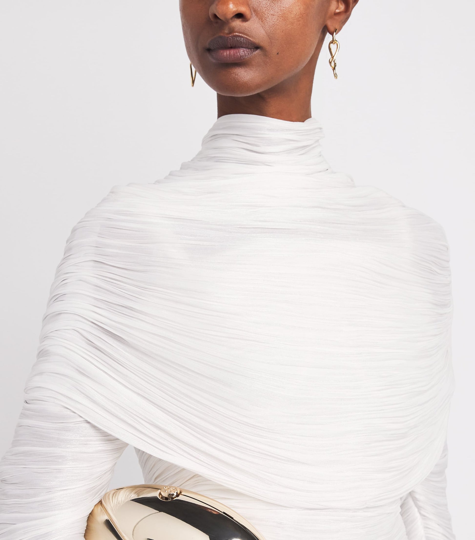 Marmar Halim Ivory Pleated High-Neck Gown