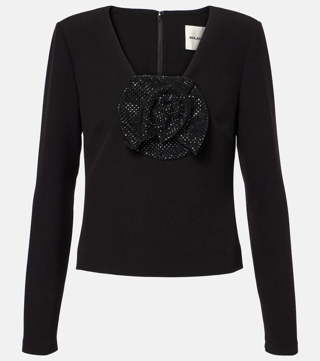 Roland Mouret - Floral-appliqué embellished crêpe top