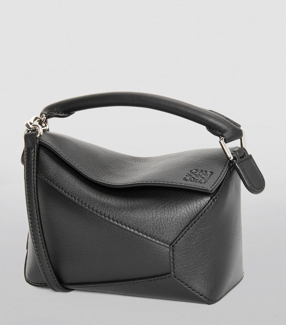 Mini Leather Puzzle Edge Top-Handle Bag BLACK