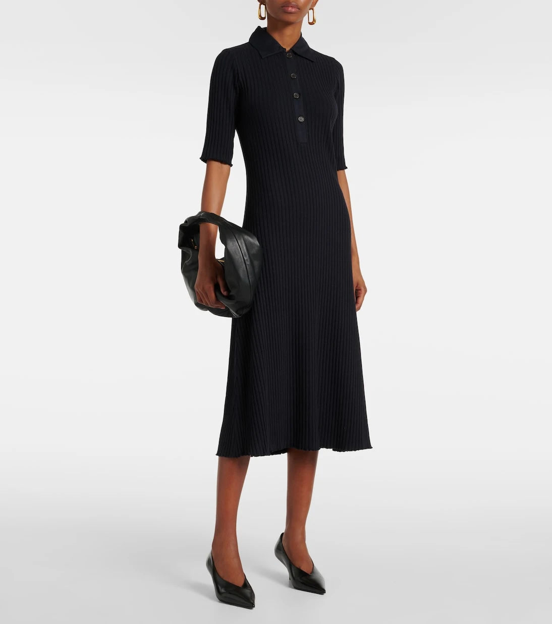 Vince - Ribbed-knit cotton-blend polo dress