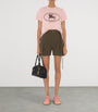 Brown Cotton Gabardine Belted Shorts