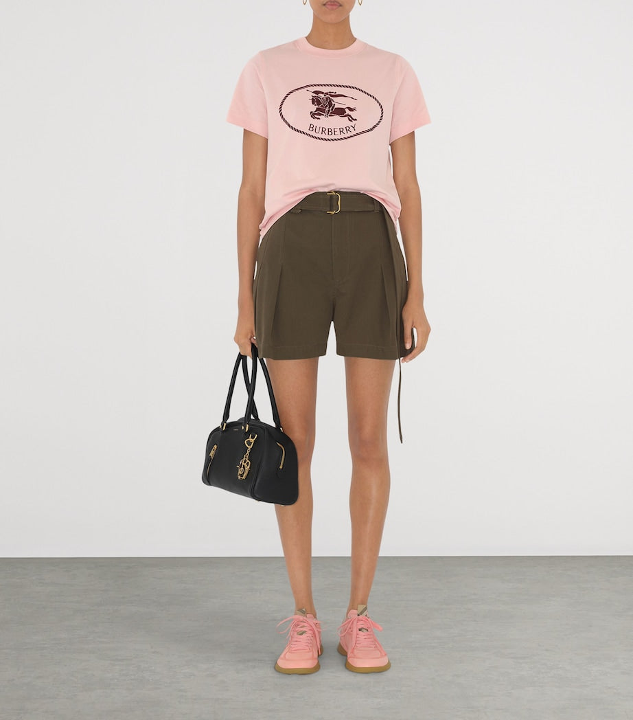 Brown Cotton Gabardine Belted Shorts