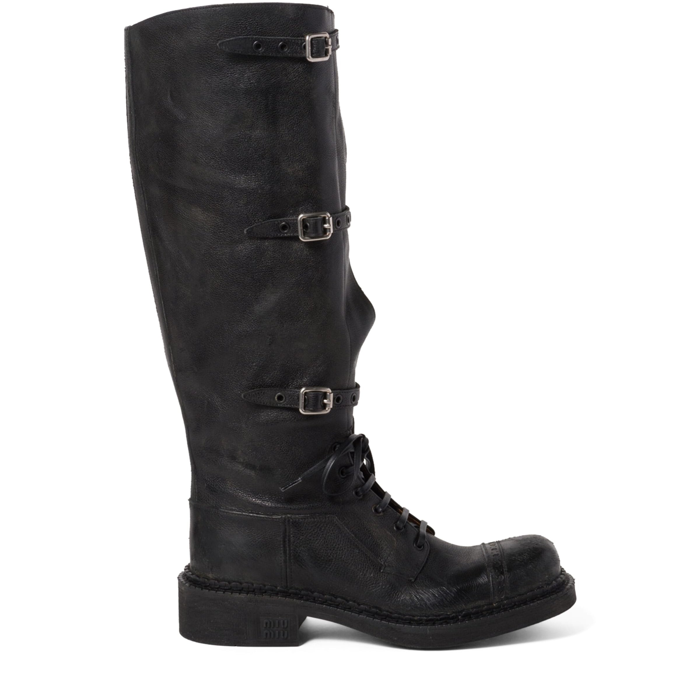 Black Leather Multi-Buckle Boots