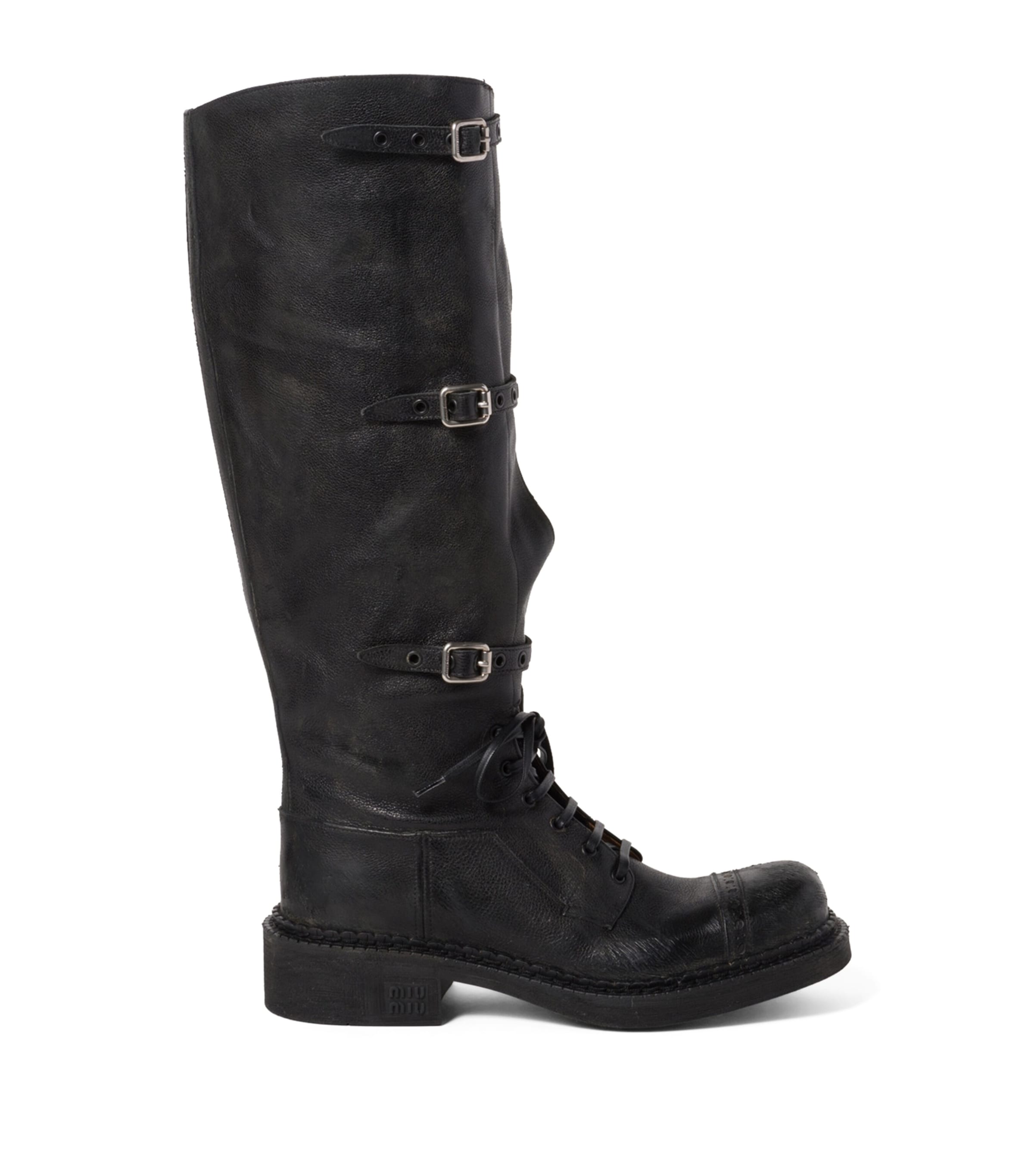 Black Leather Multi-Buckle Boots