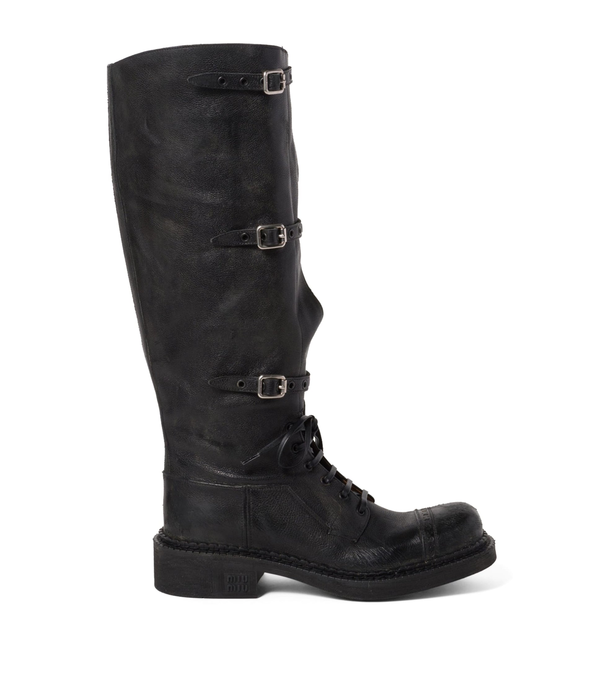 Black Leather Multi-Buckle Boots