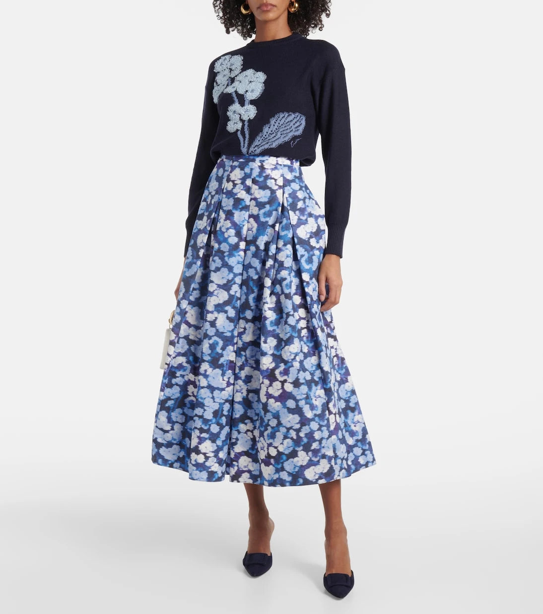Erdem - Floral pleated cotton midi skirt