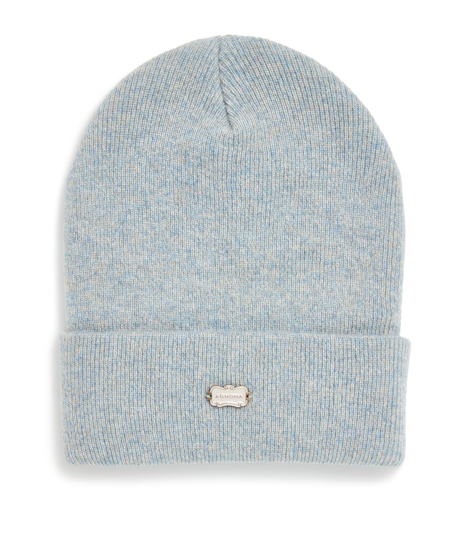 Agnona Blue Cashmere Logo-Plaque Beanie