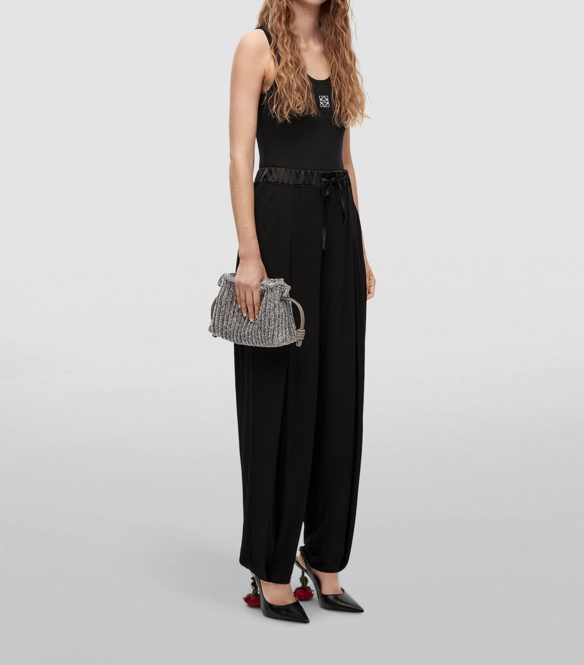 Black Embroidered Anagram Tank Top