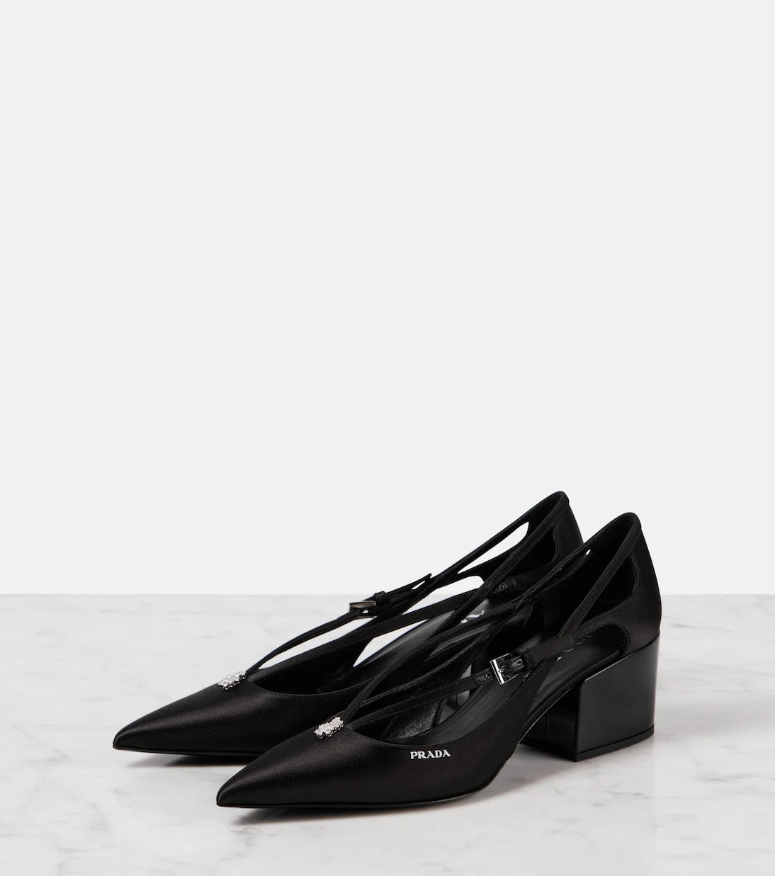 Prada - Embellished cutout satin pumps