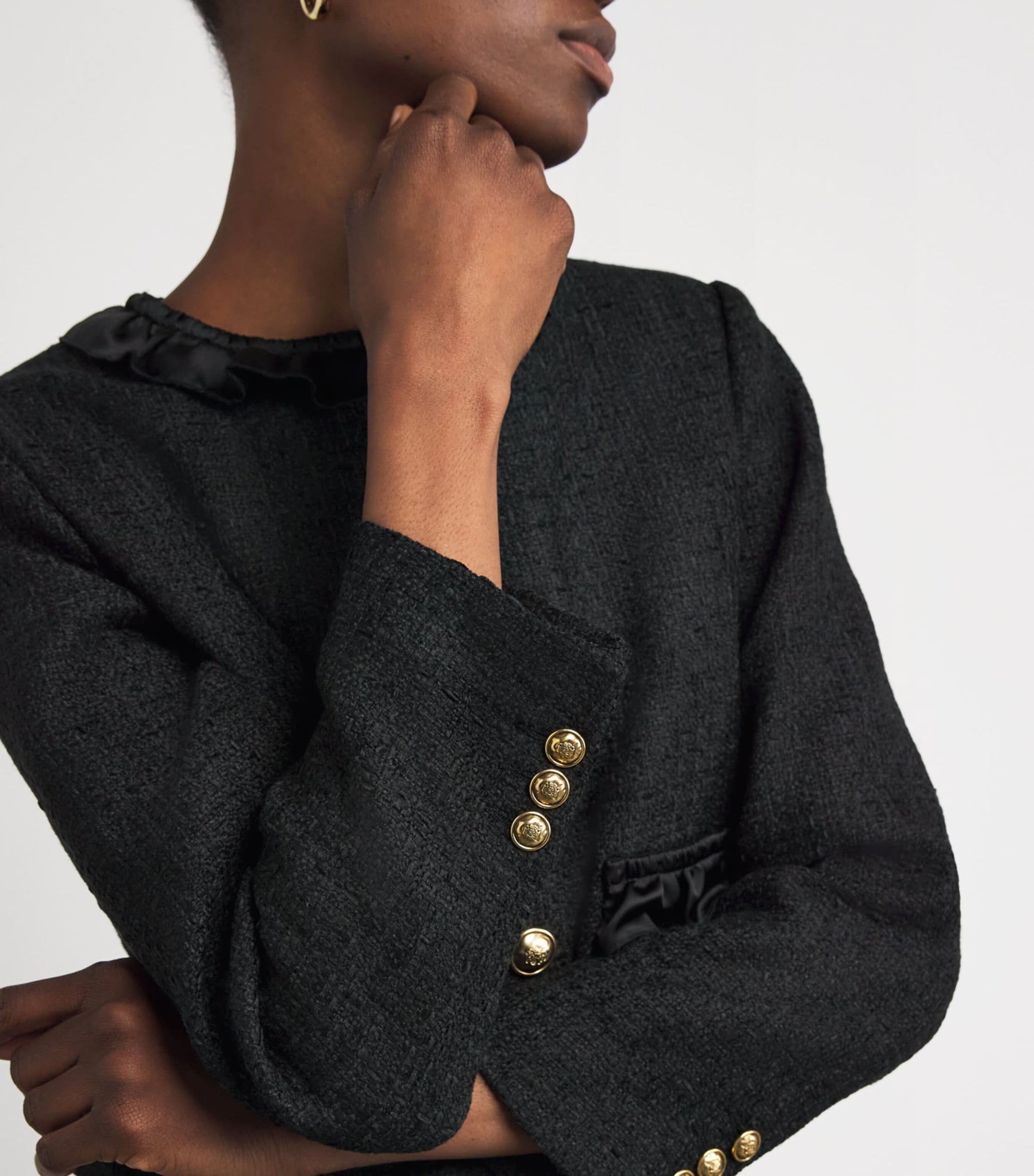 Black Tweed Ruffled Jacket