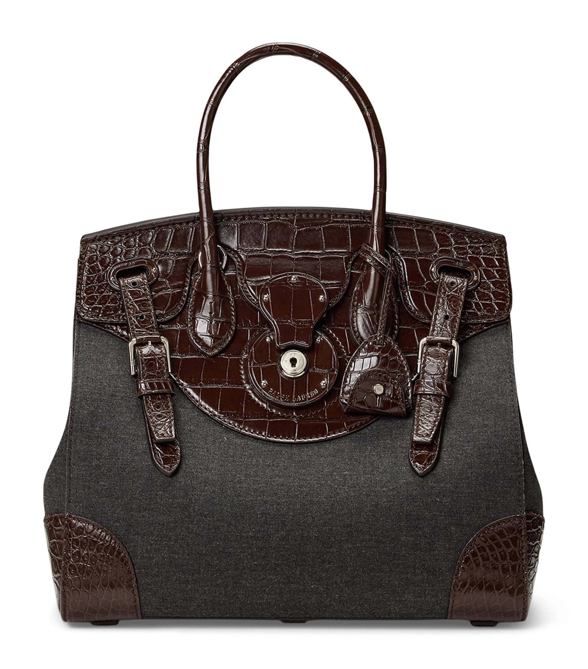 Ralph Lauren Collection Grey Wool-Alligator Soft Ricky 33 Top-Handle Bag