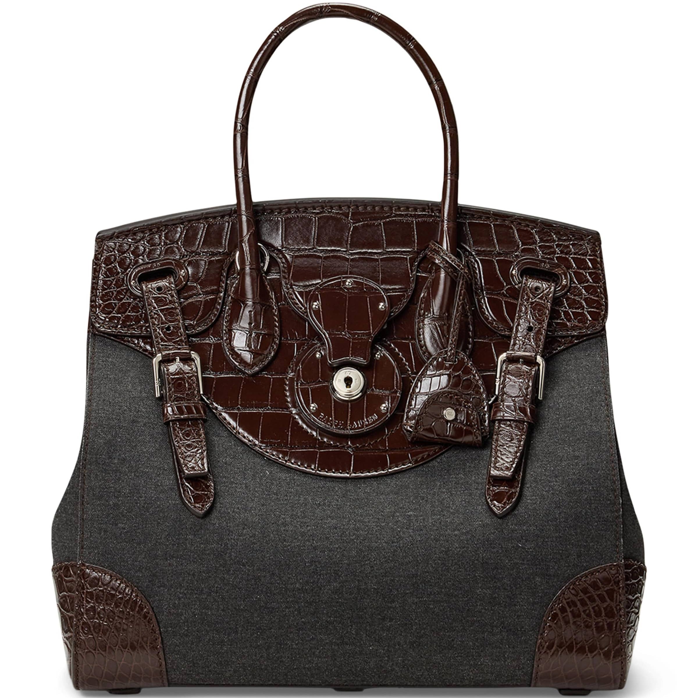 Ralph Lauren Collection Grey Wool-Alligator Soft Ricky 33 Top-Handle Bag