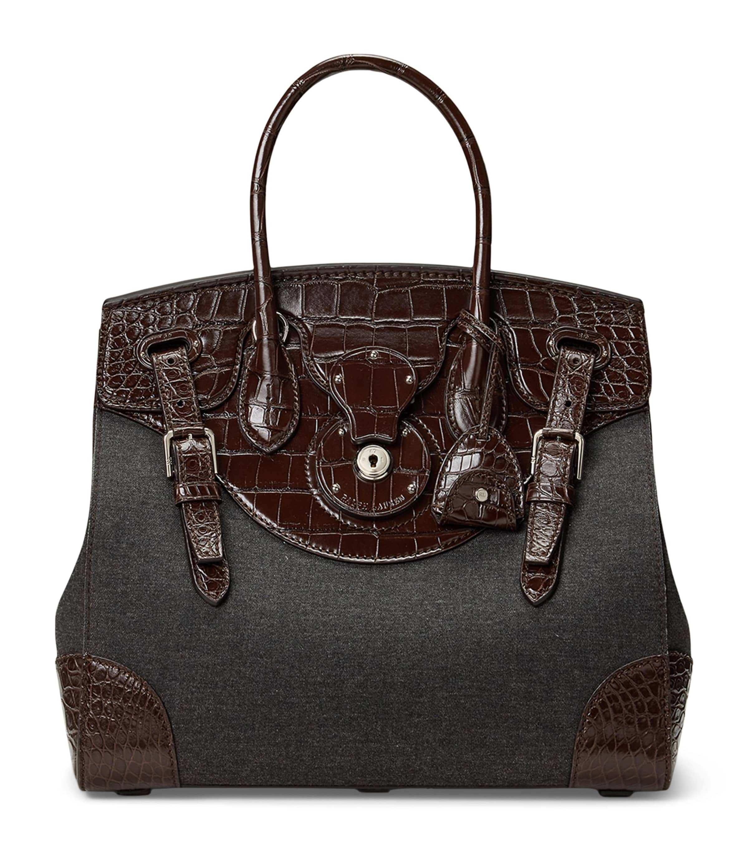Ralph Lauren Collection Grey Wool-Alligator Soft Ricky 33 Top-Handle Bag