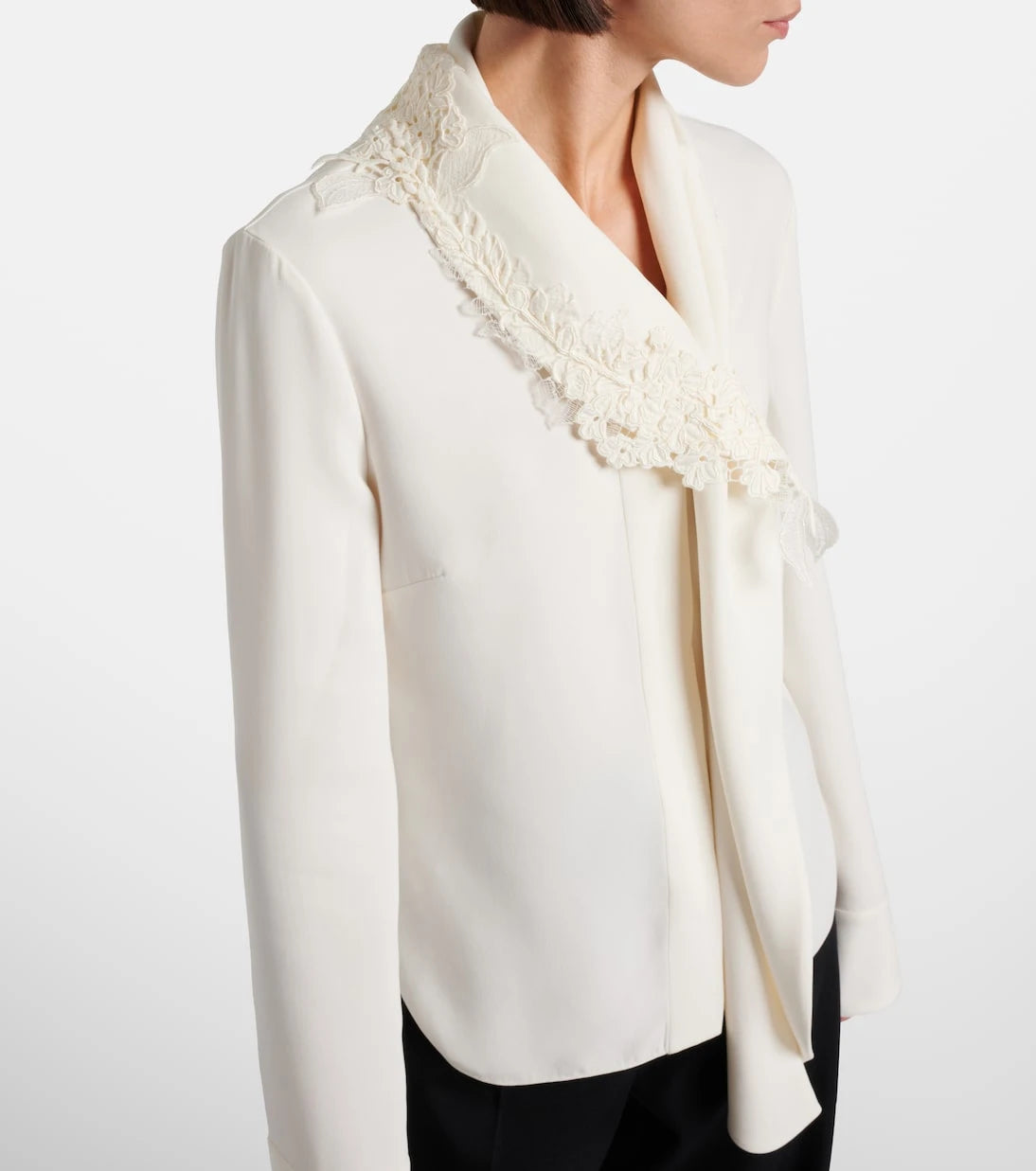 Oscar de la Renta - Lace-trimmed silk-blend georgette blouse