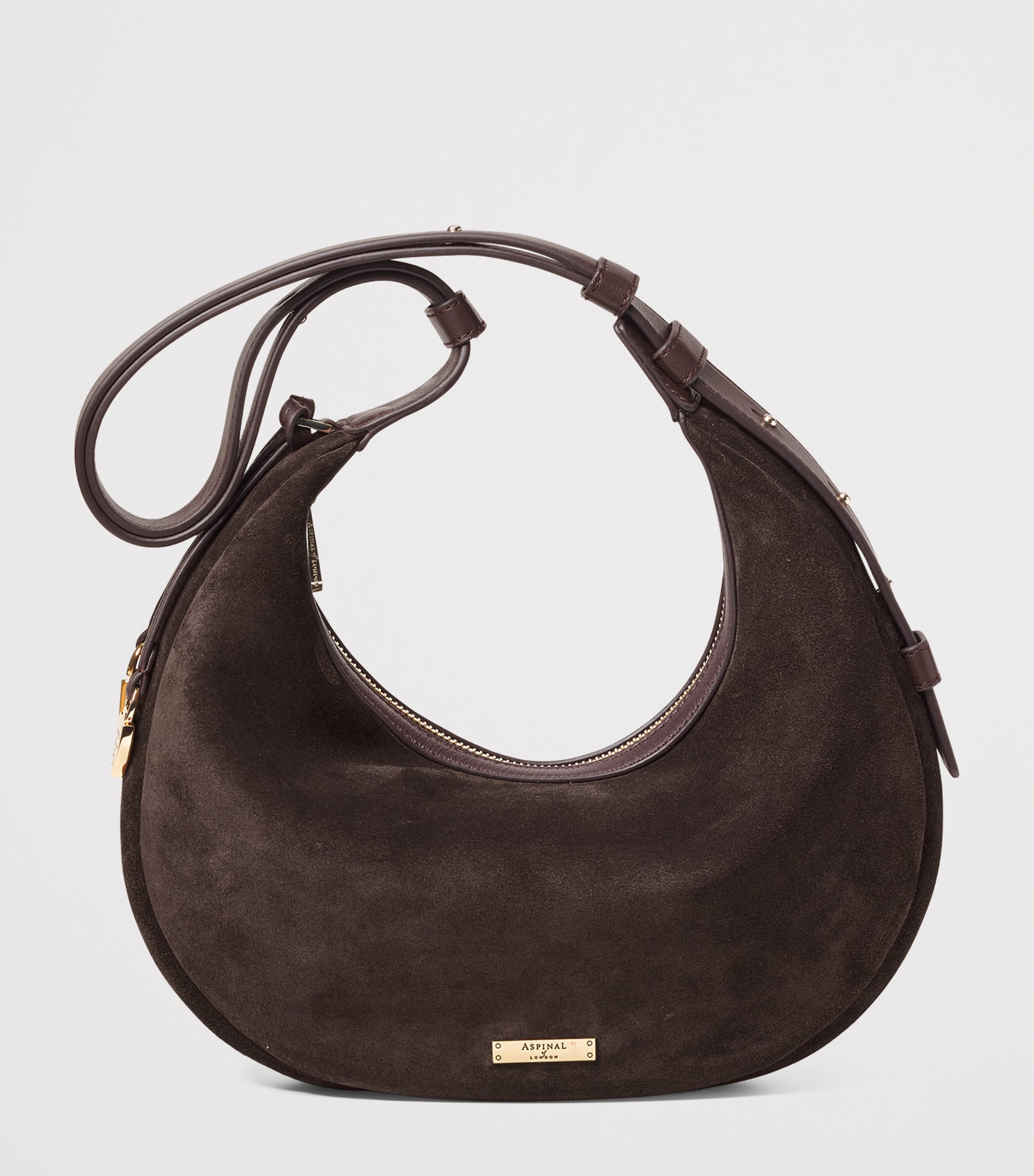 Aspinal Of London Brown Small Suede Hudson Crescent Shoulder Bag