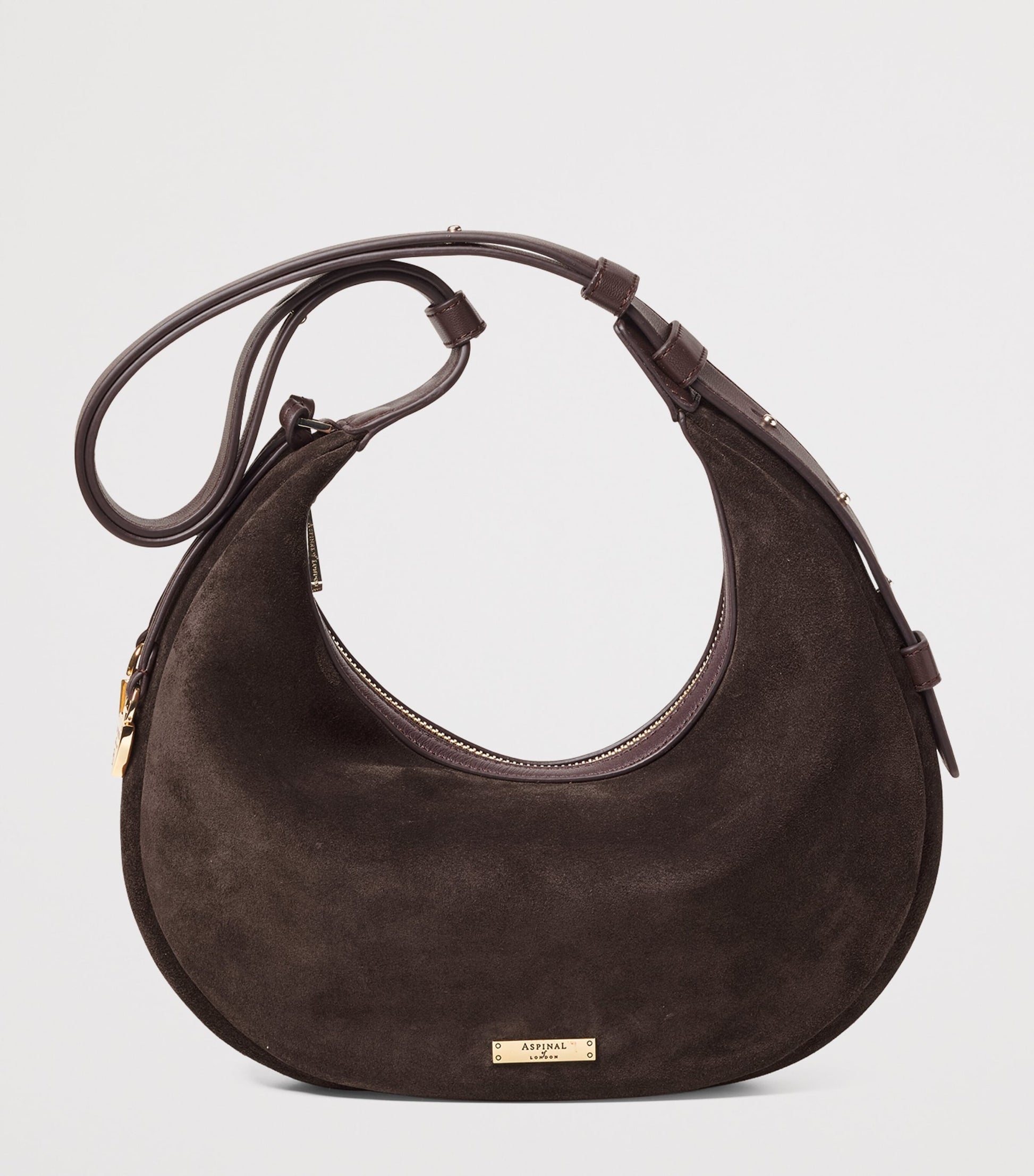 Aspinal Of London Brown Small Suede Hudson Crescent Shoulder Bag
