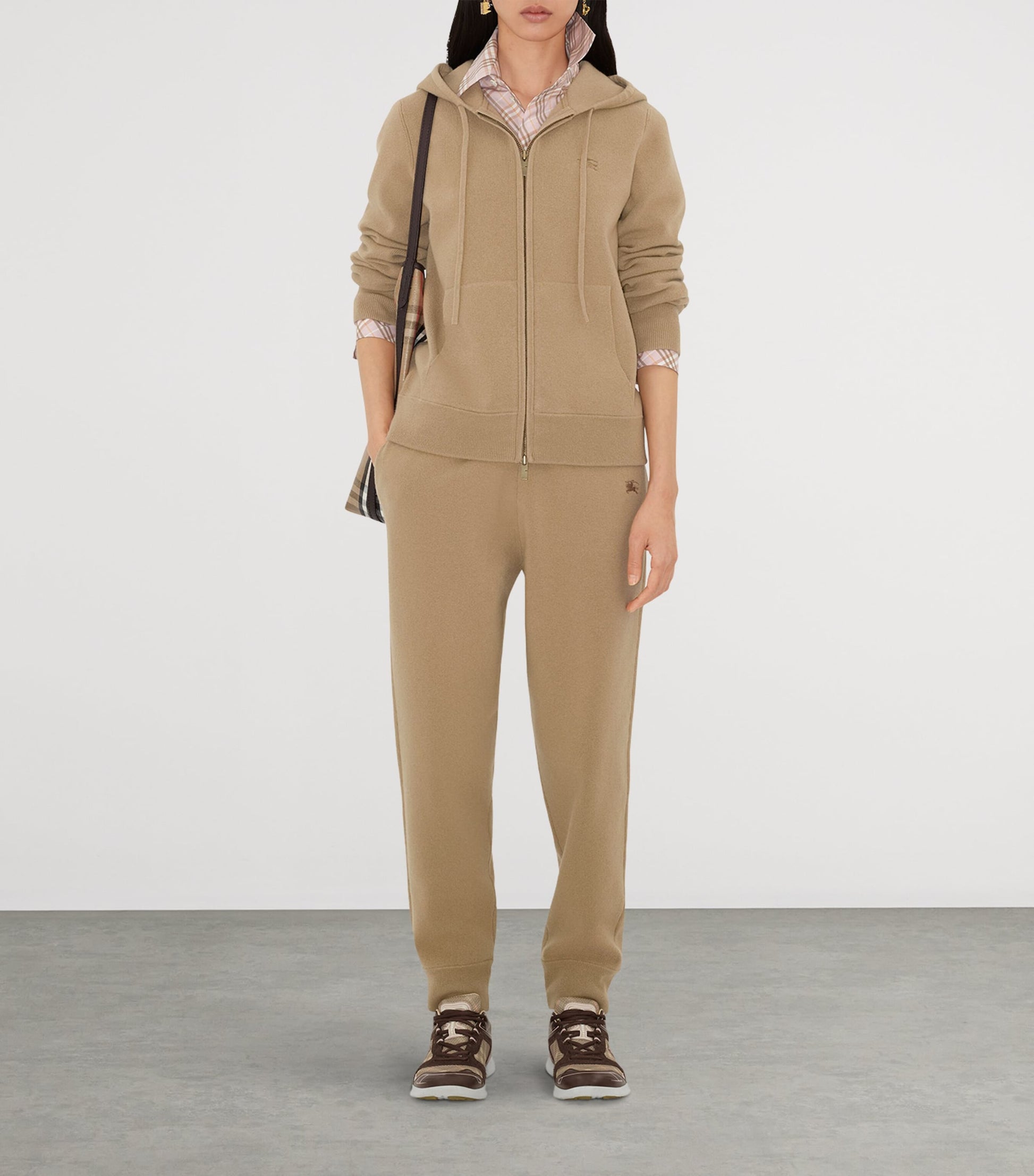 Beige Cashmere-Blend Zip-Up Hoodie