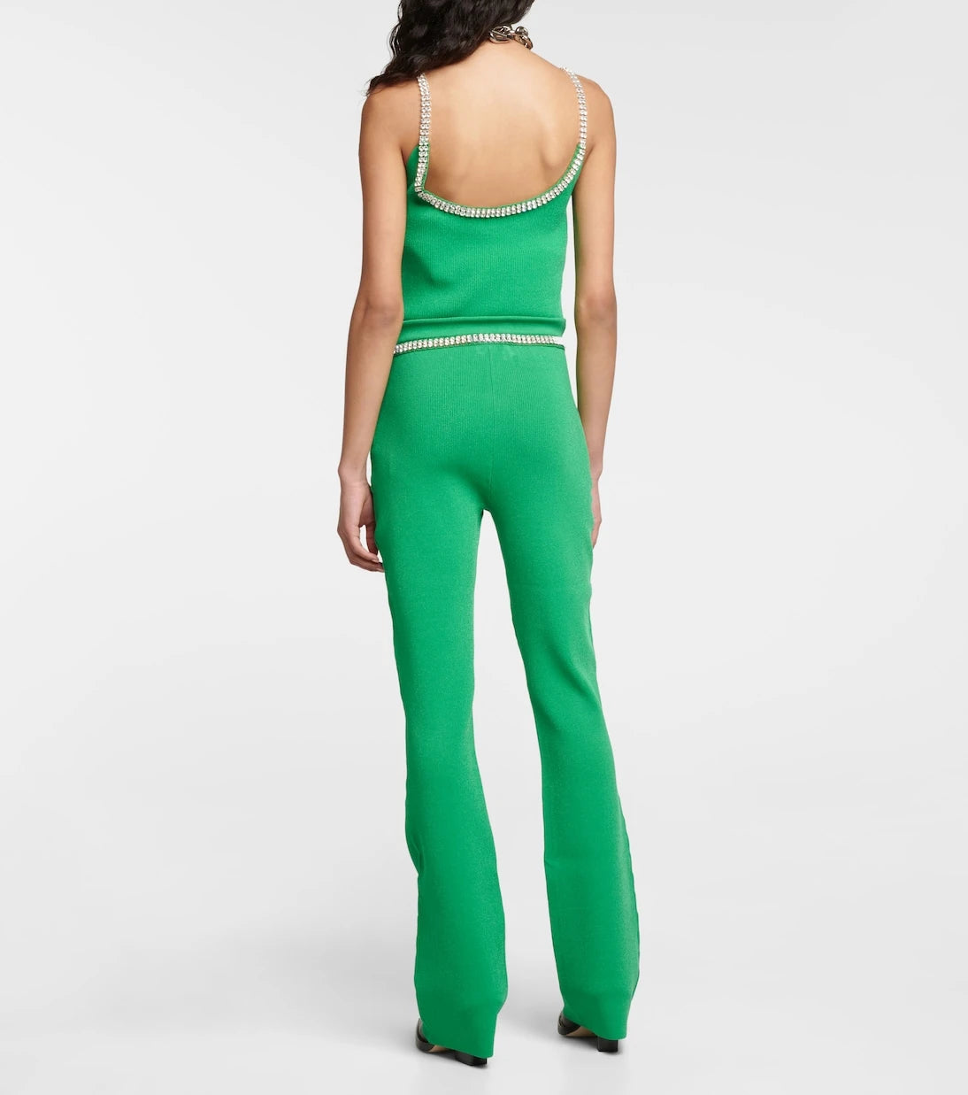 Rabanne - Embellished ribbed-knit flared pants